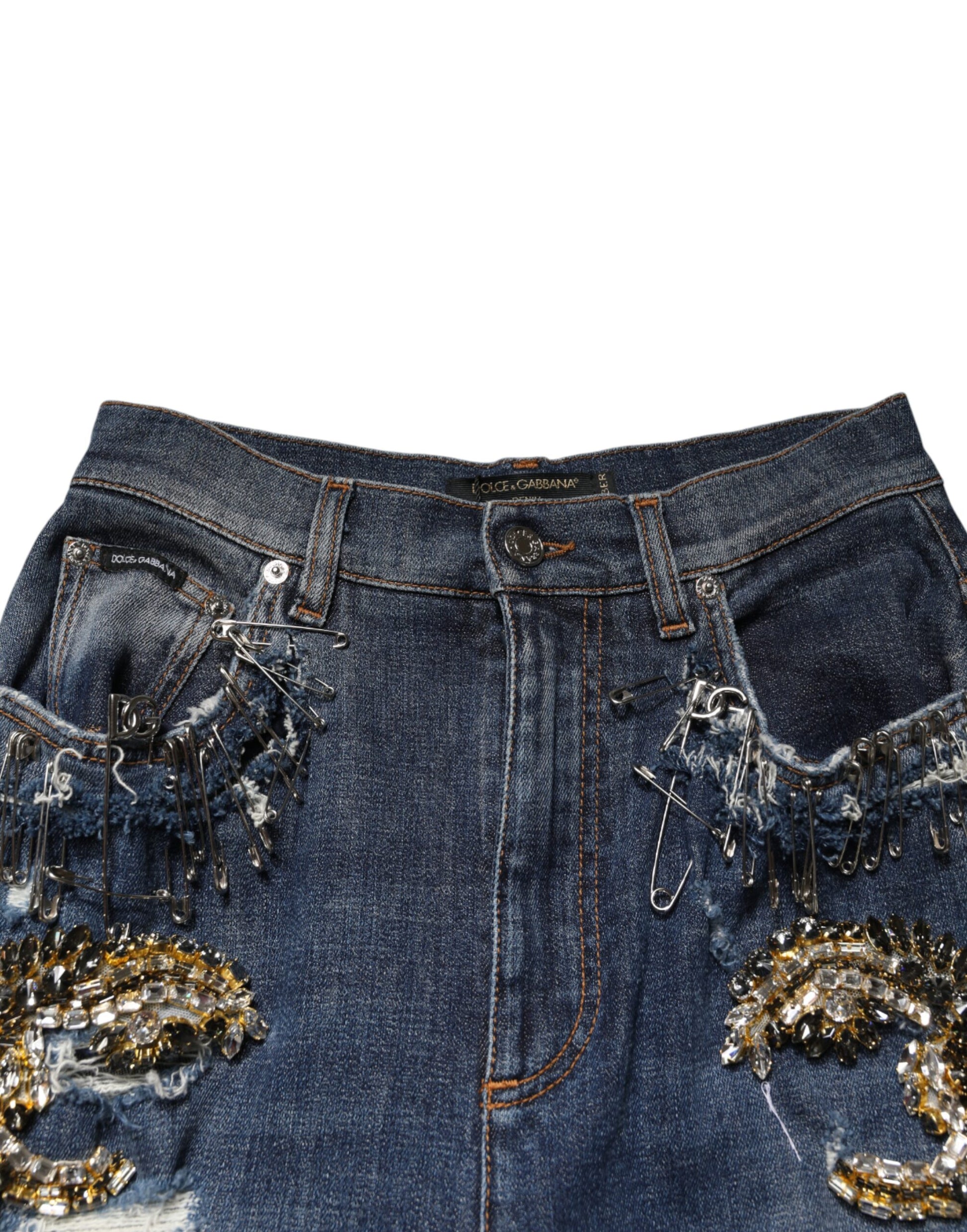 Dolce & Gabbana Blue Cotton Rhinestone Embellished Denim Jeans