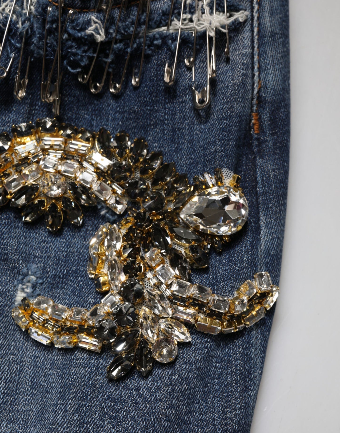 Dolce & Gabbana Blue Cotton Rhinestone Embellished Denim Jeans