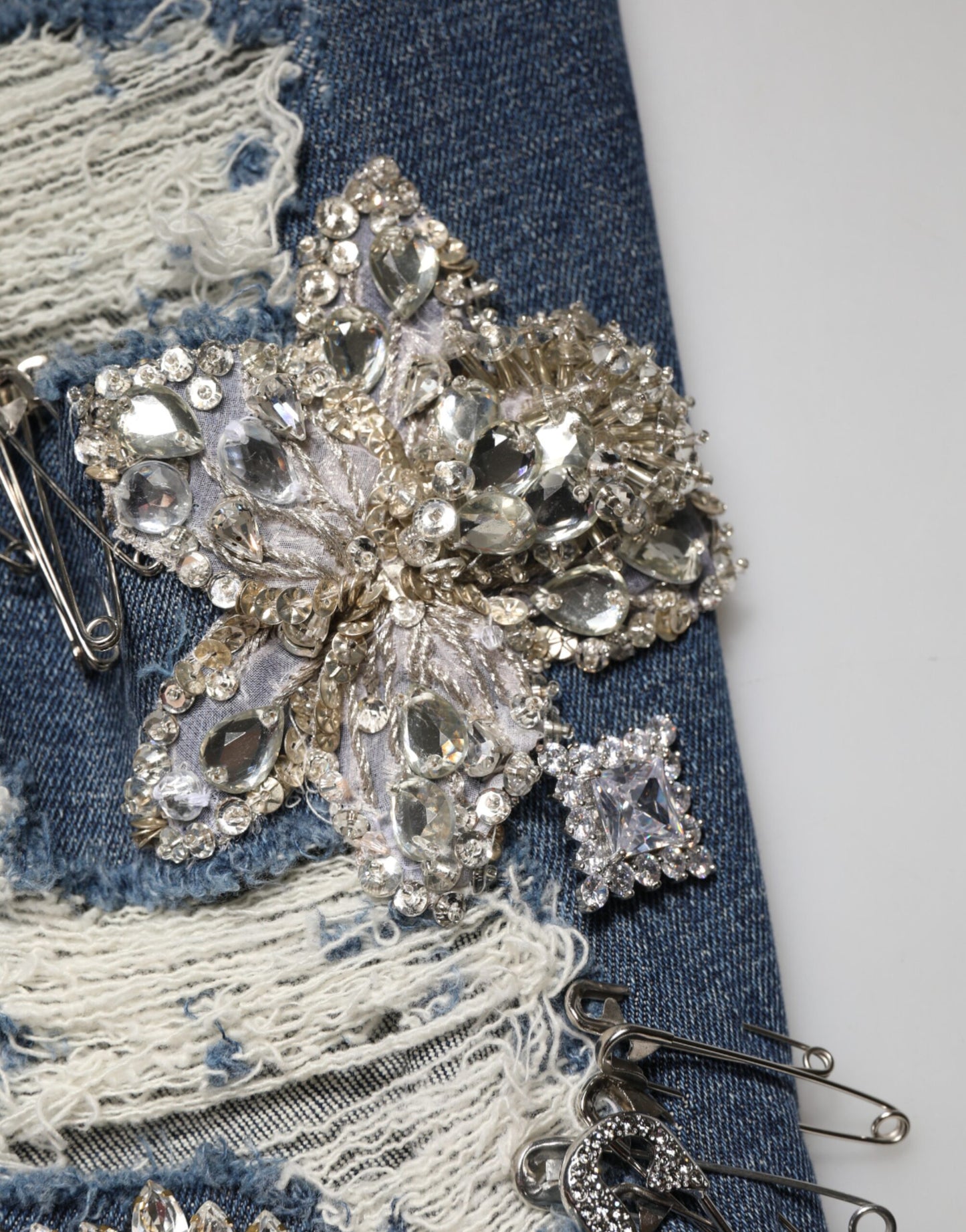 Dolce & Gabbana Blue Cotton Rhinestone Embellished Denim Jeans