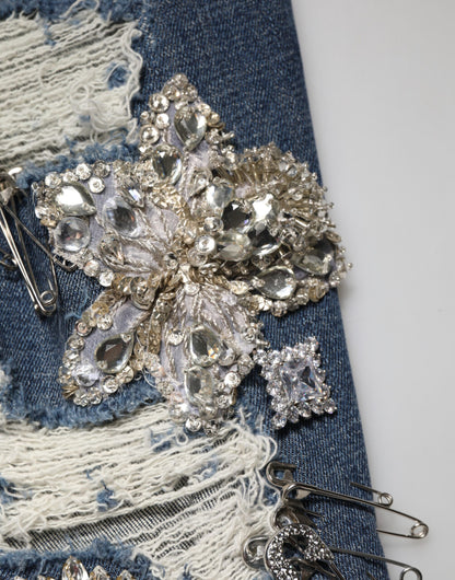 Dolce & Gabbana Blue Cotton Rhinestone Embellished Denim Jeans