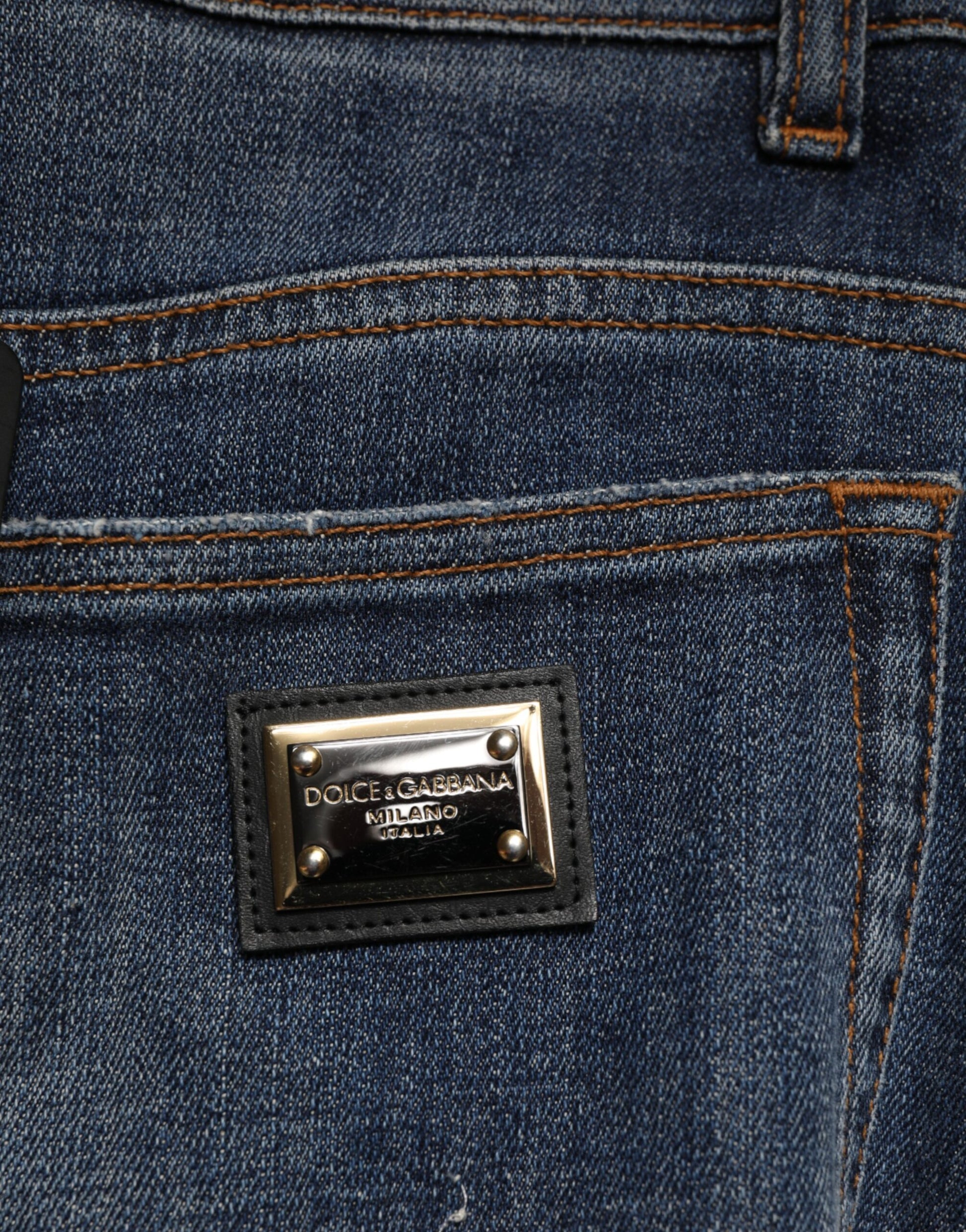 Dolce & Gabbana Blue Cotton Rhinestone Embellished Denim Jeans