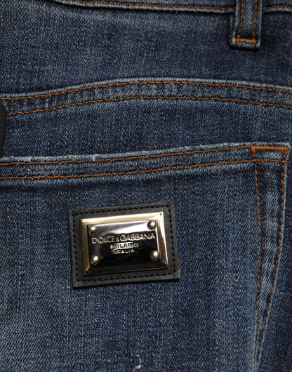 Dolce & Gabbana Blue Cotton Rhinestone Embellished Denim Jeans