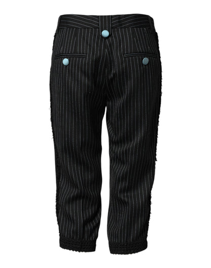 Dolce & Gabbana Black Wool Stripes Cropped Trouser Pants