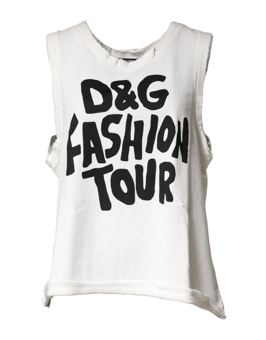 Dolce & Gabbana White Graphic Crew Neck Sleeveless Tank T-shirt