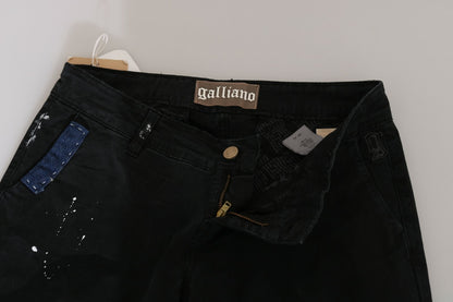 John Galliano Black Low Waist White Paint Skinny Denim Pants Jeans