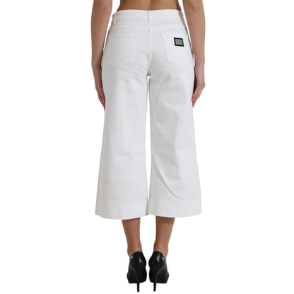 Dolce & Gabbana Wide Leg White Cotton Cropped Denim Jeans
