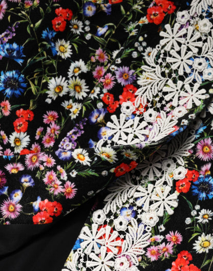 Dolce & Gabbana Black Floral Lace Cotton High-Waist Mini Skirt