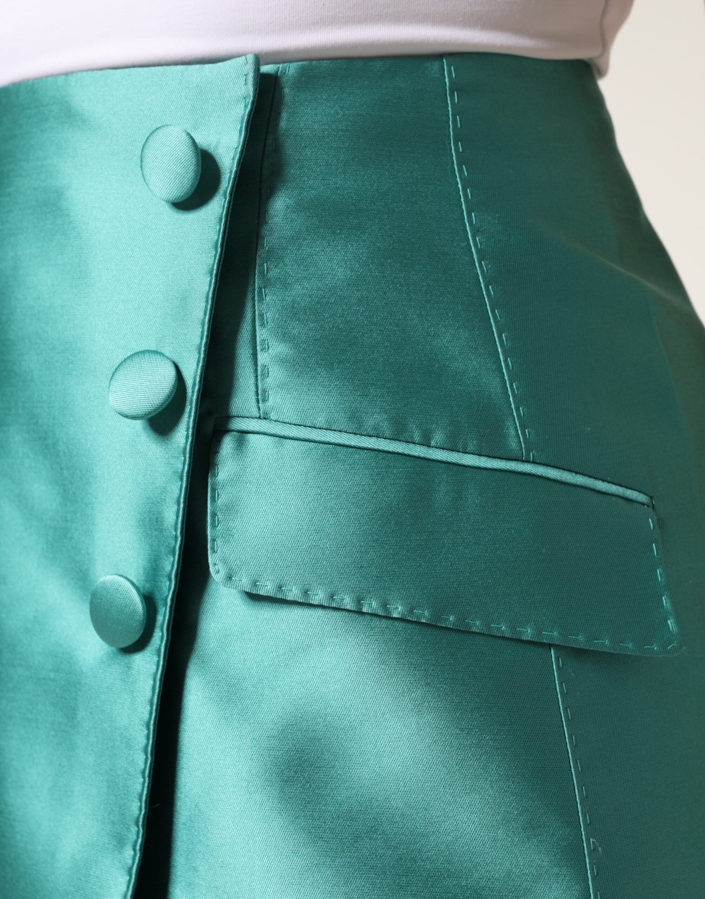 Dolce & Gabbana Green Polyester High Waist Mini Skirt