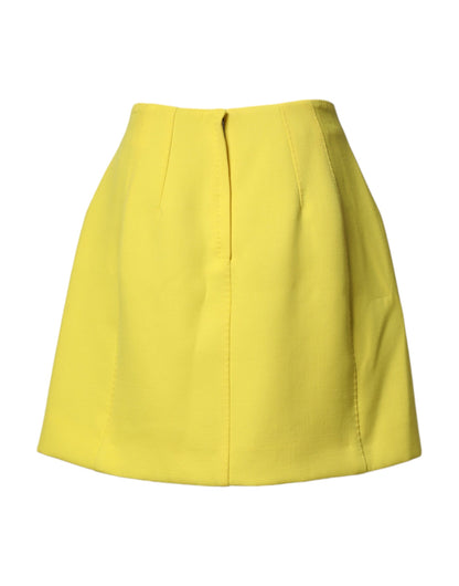 Dolce & Gabbana Yellow Wool Buttoned High Waist Mini Skirt