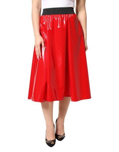Dolce & Gabbana Glossy Red High Waist Midi Skirt