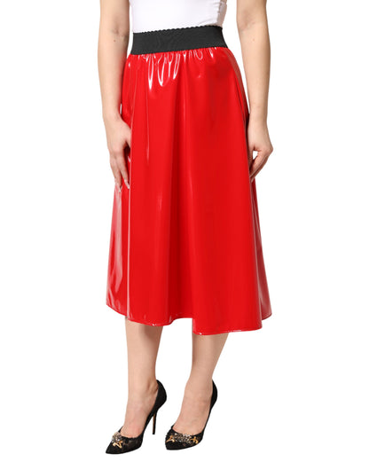 Dolce & Gabbana Glossy Red High Waist Midi Skirt