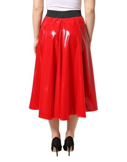 Dolce & Gabbana Glossy Red High Waist Midi Skirt