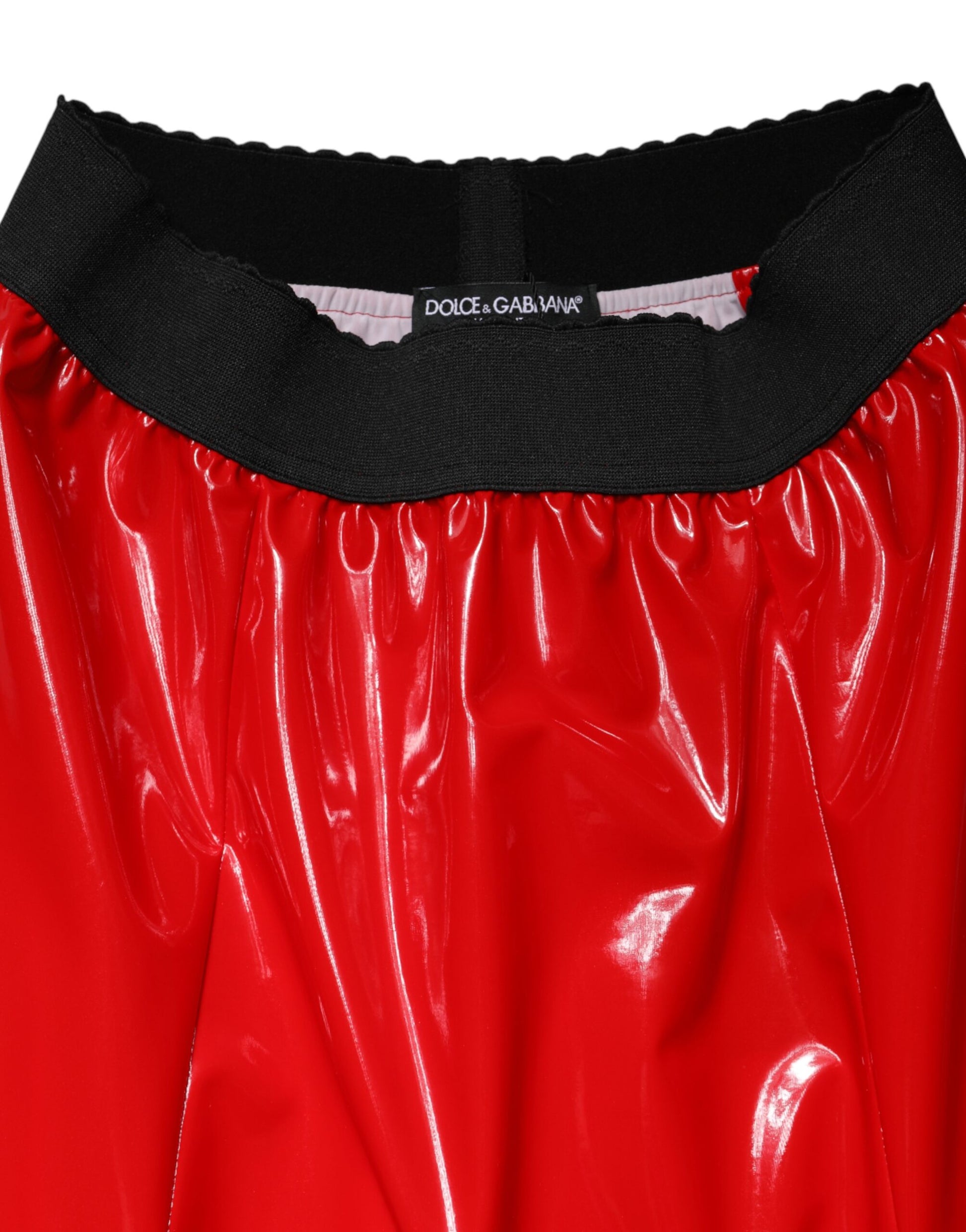 Dolce & Gabbana Glossy Red High Waist Midi Skirt