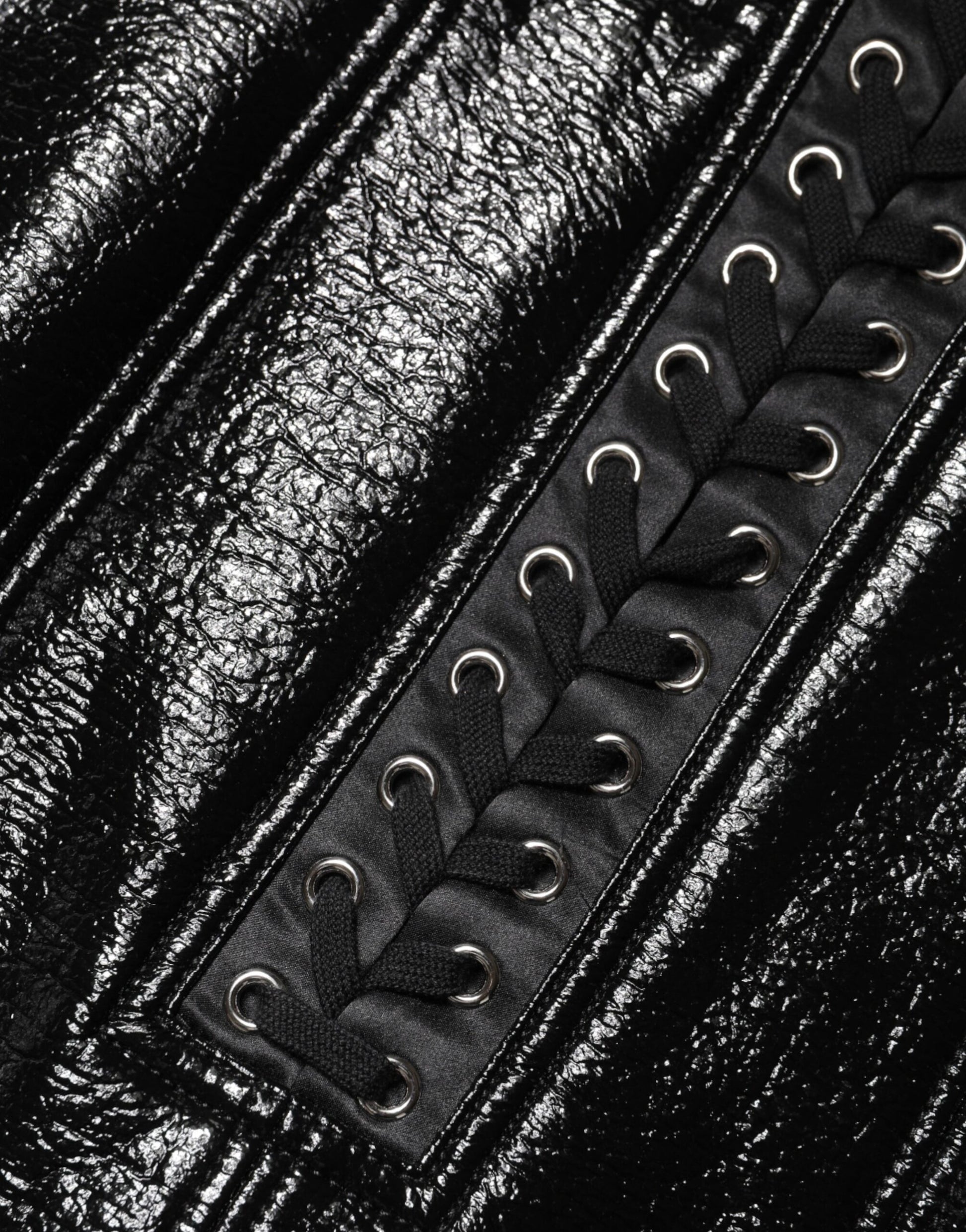 Dolce & Gabbana Black Nylon Eyelet Detail Coated Mini Skirt