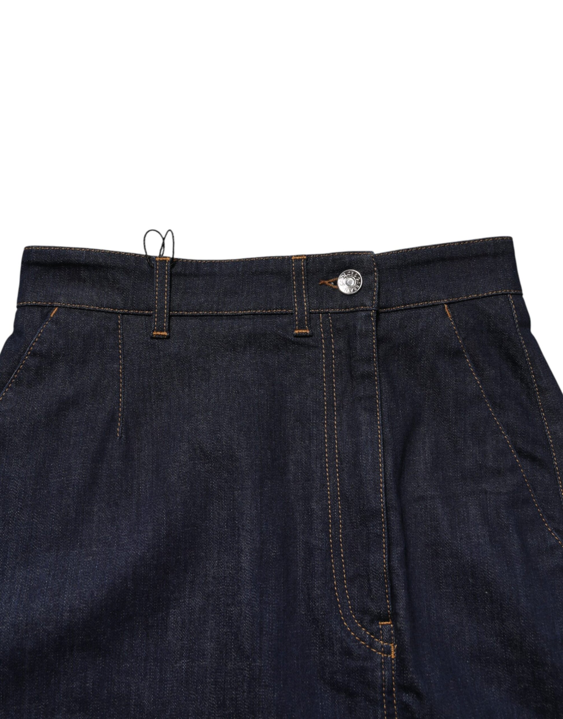 Dolce & Gabbana Dark Blue Cotton A-line Denim Midi Skirt