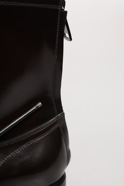 Dolce & Gabbana Black Leather Lace Up Mid Calf Boots Shoes