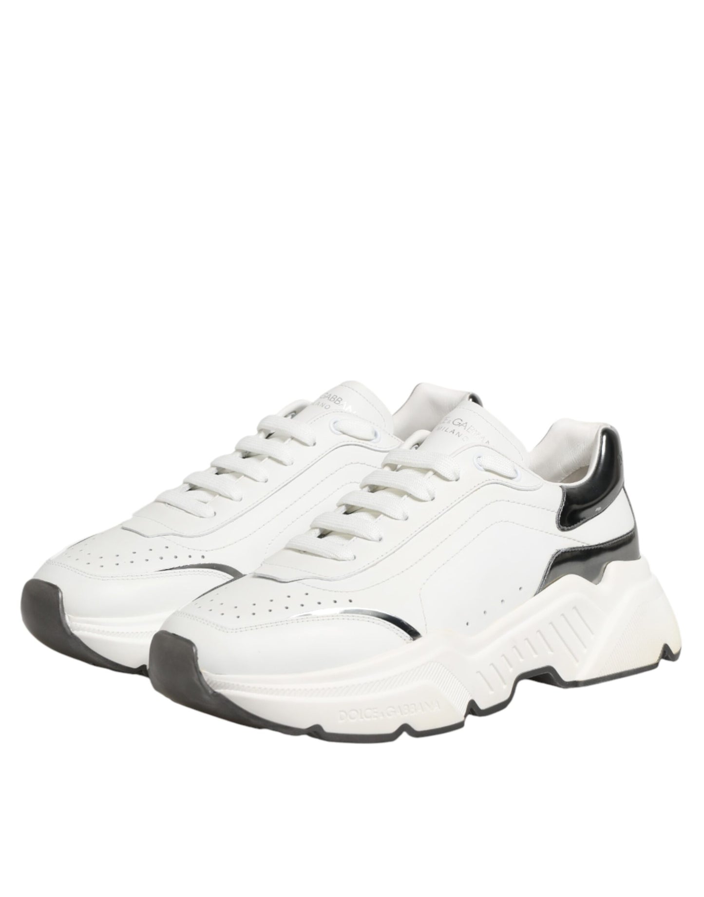 Dolce & Gabbana White Silver Daymaster Low Top Sneakers Shoes