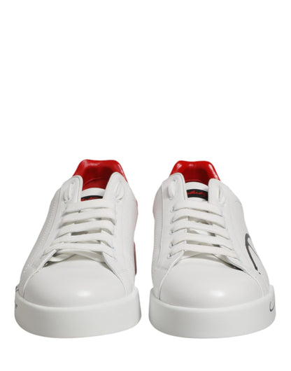 Dolce & Gabbana White Red Portofino Low Top Men Sneakers