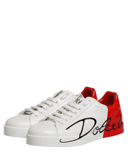 Dolce & Gabbana White Red Portofino Low Top Men Sneakers