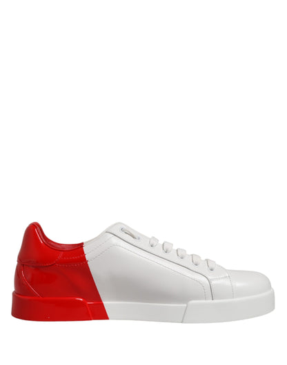Dolce & Gabbana White Red Portofino Low Top Men Sneakers