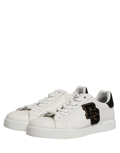 Dolce & Gabbana White Leather DG Logo Low Top Sneakers Shoes