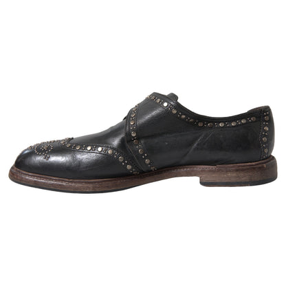 Dolce & Gabbana Black Leather Monk Strap Studded Dress Shoes