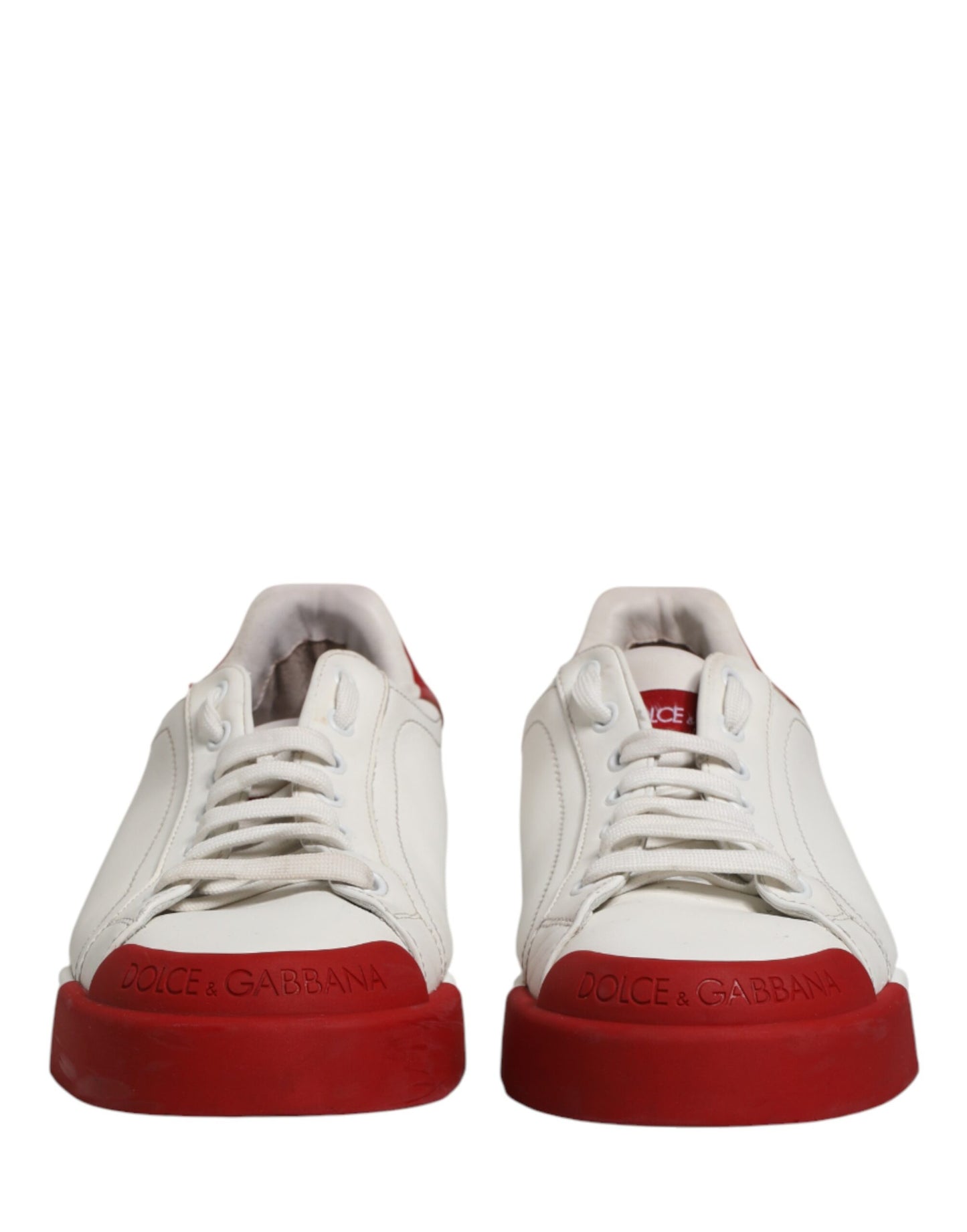 Dolce & Gabbana White & Red Leather Men's Low Top Sneakers