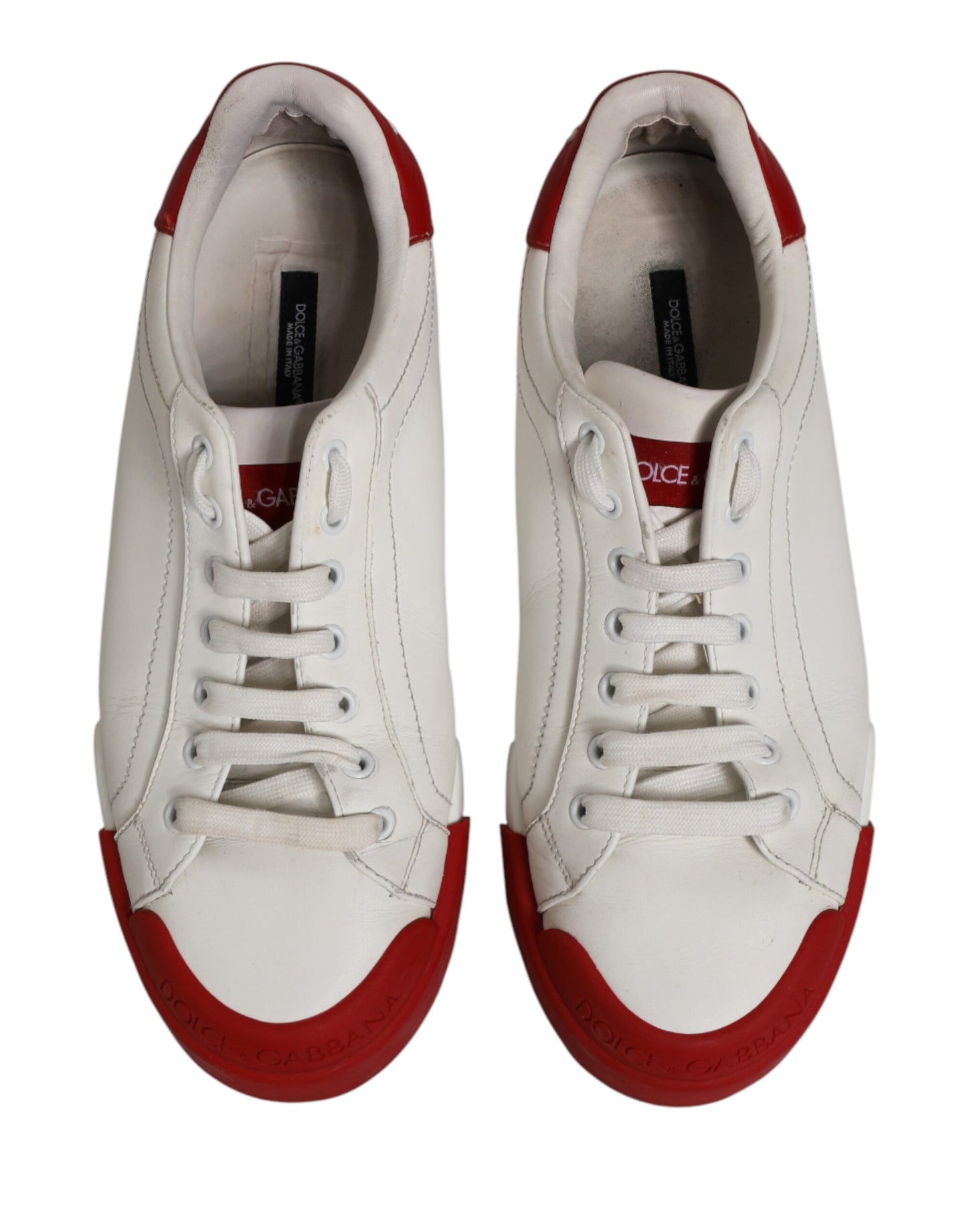 Dolce & Gabbana White & Red Leather Men's Low Top Sneakers