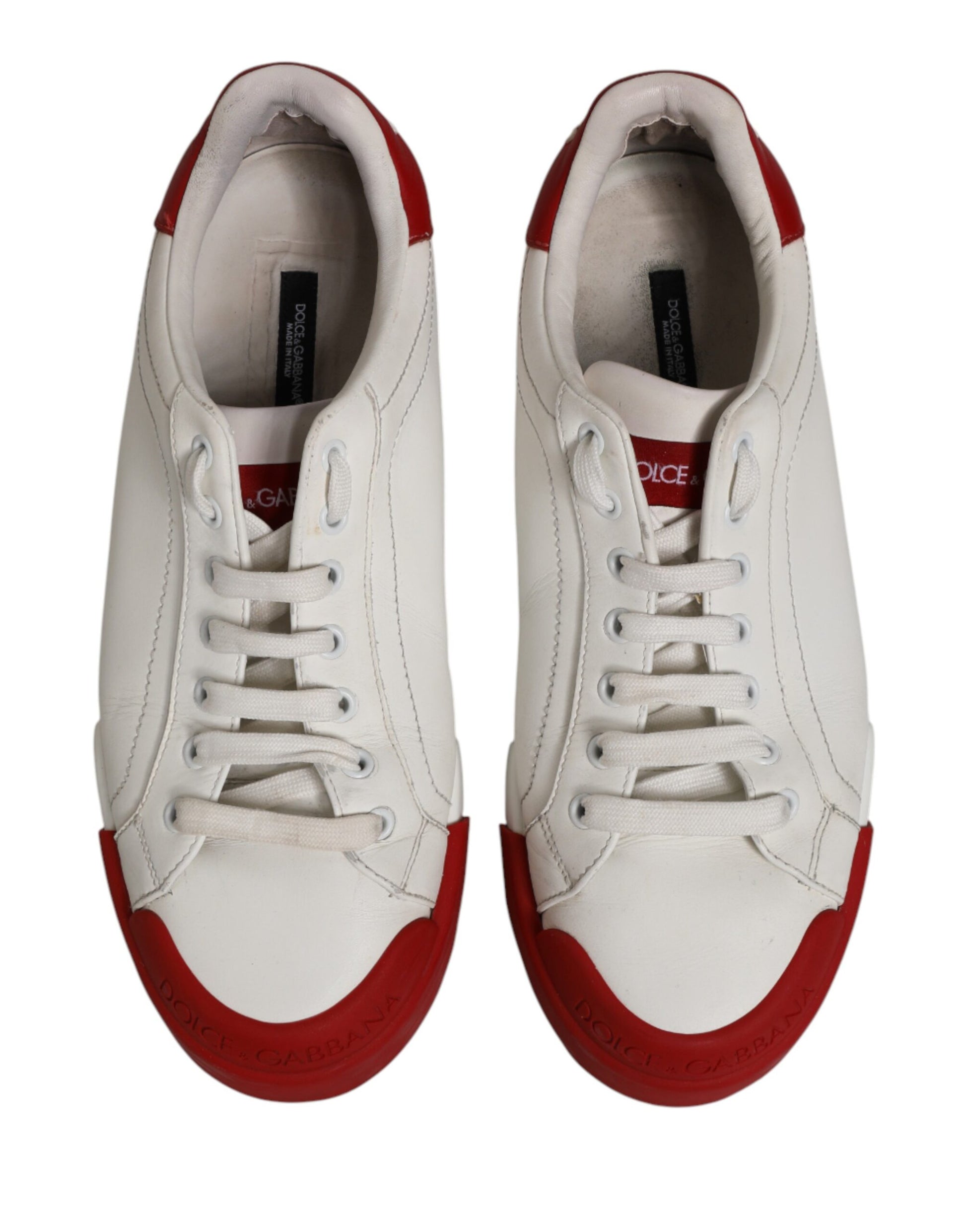 Dolce & Gabbana White & Red Leather Men's Low Top Sneakers