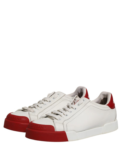 Dolce & Gabbana White & Red Leather Men's Low Top Sneakers