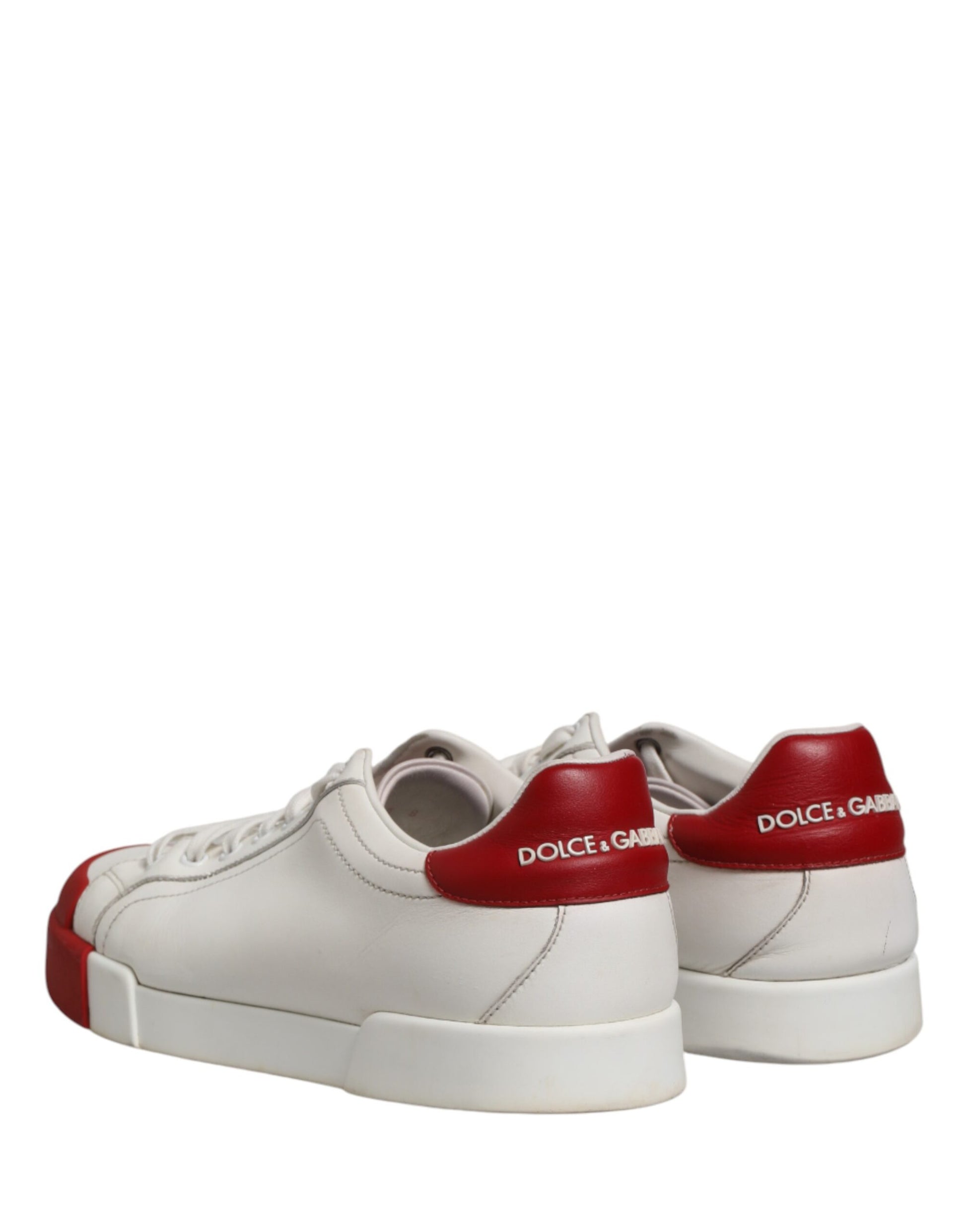 Dolce & Gabbana White & Red Leather Men's Low Top Sneakers