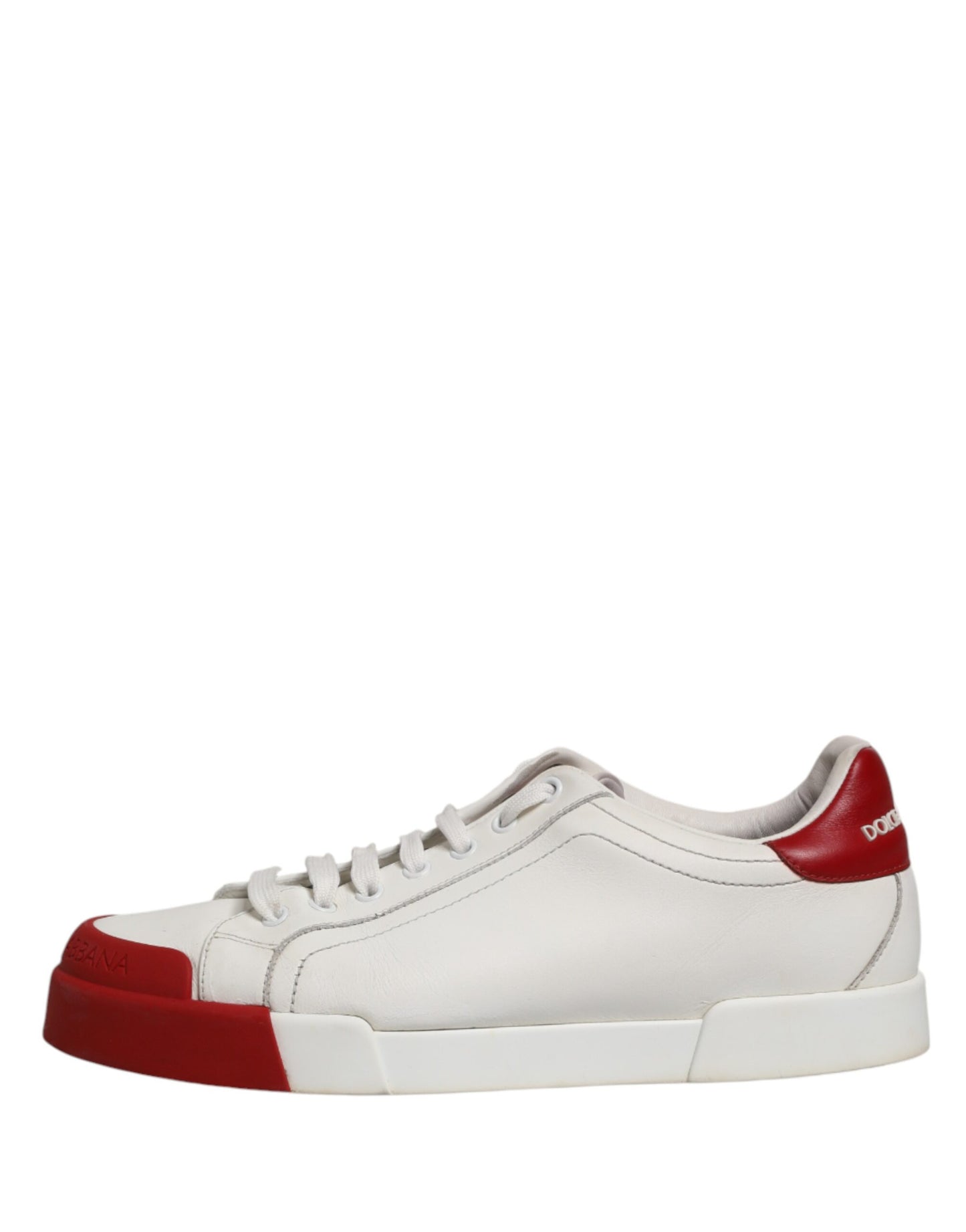 Dolce & Gabbana White & Red Leather Men's Low Top Sneakers