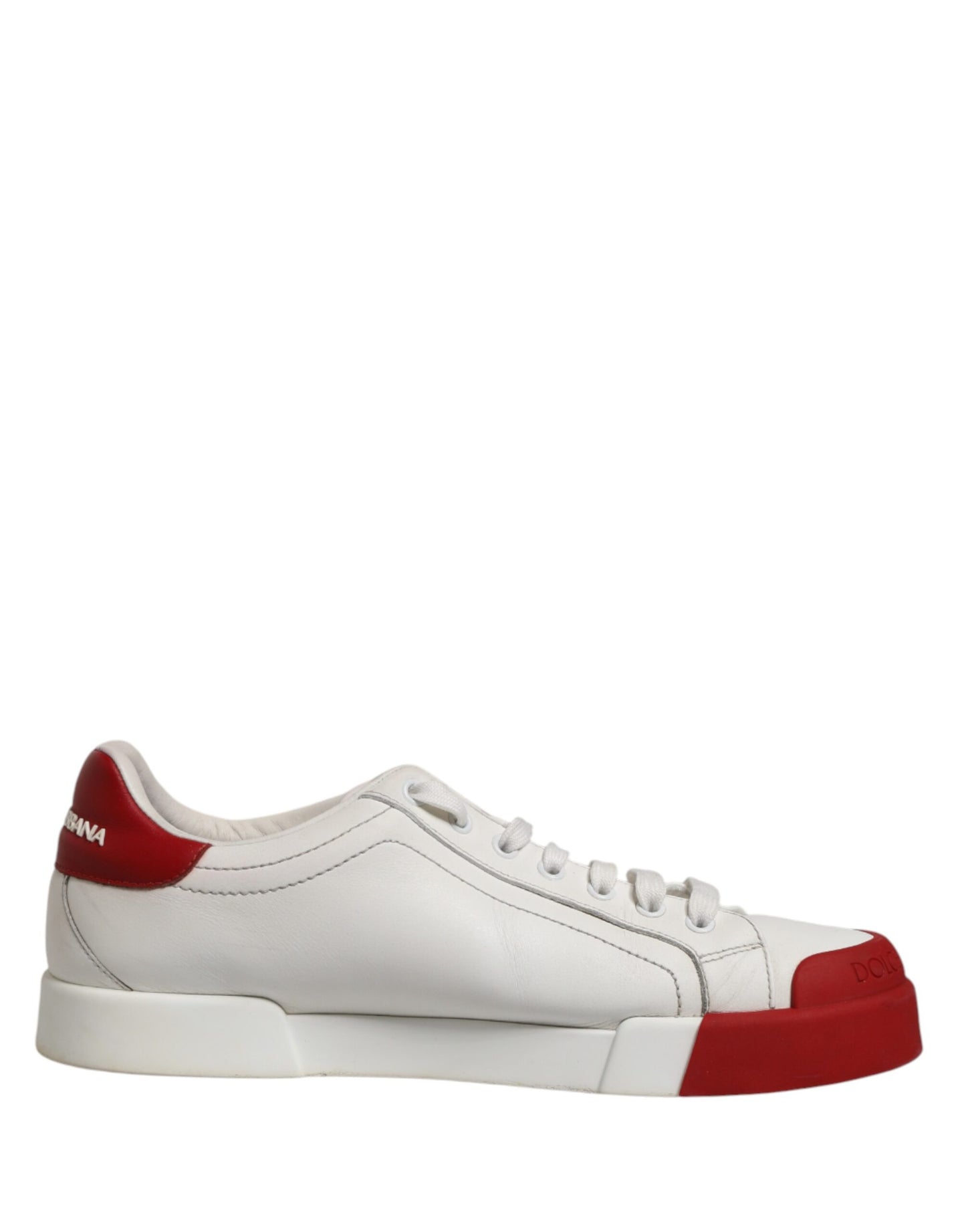 Dolce & Gabbana White & Red Leather Men's Low Top Sneakers
