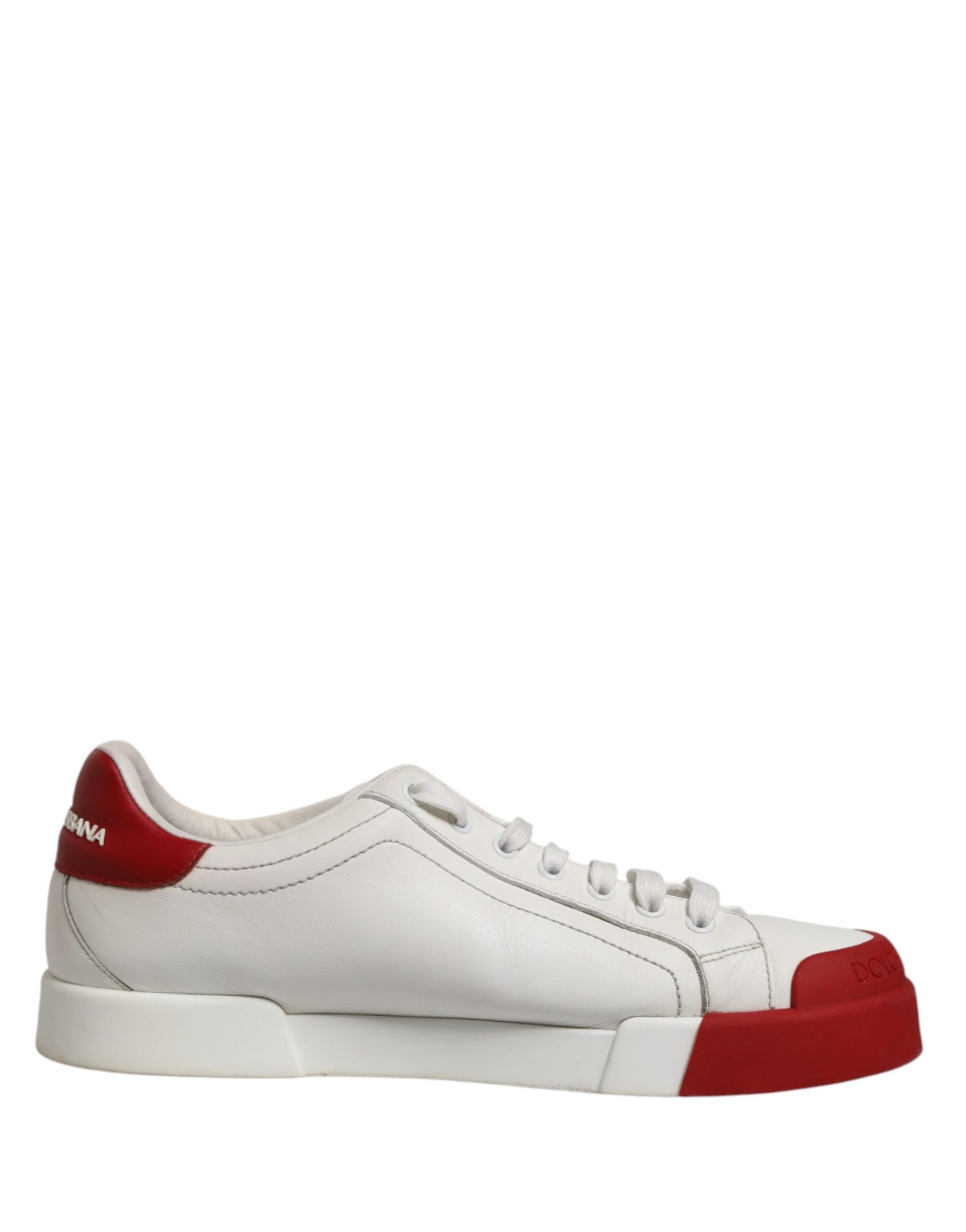 Dolce & Gabbana White & Red Leather Men's Low Top Sneakers