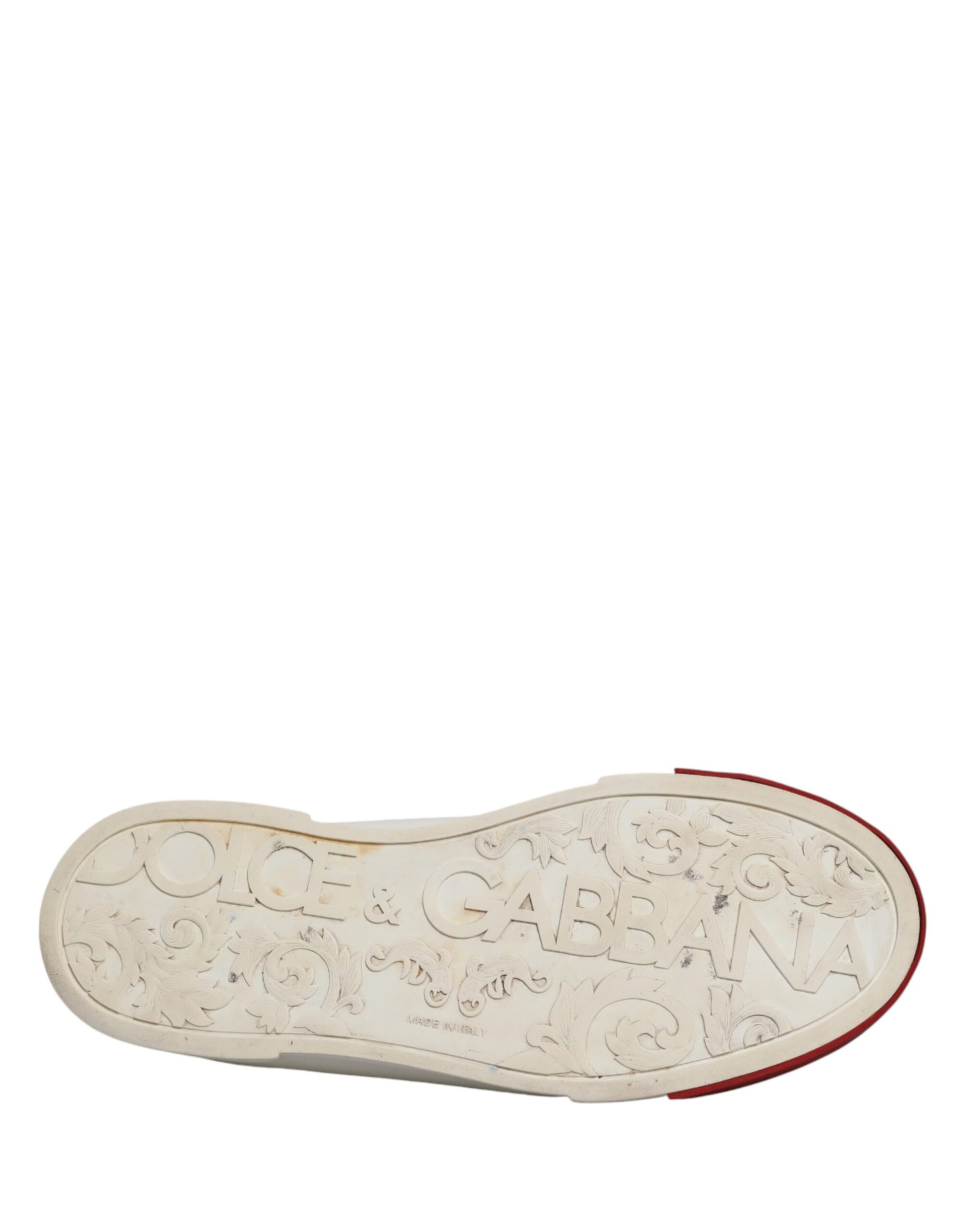 Dolce & Gabbana White & Red Leather Men's Low Top Sneakers