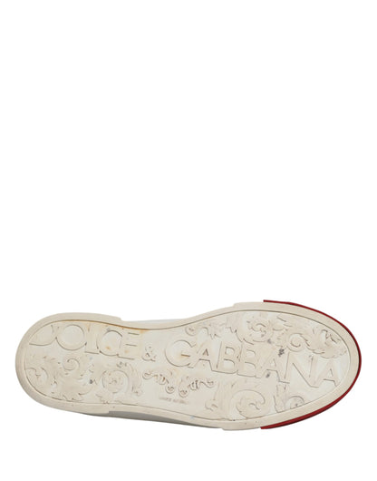 Dolce & Gabbana White & Red Leather Men's Low Top Sneakers