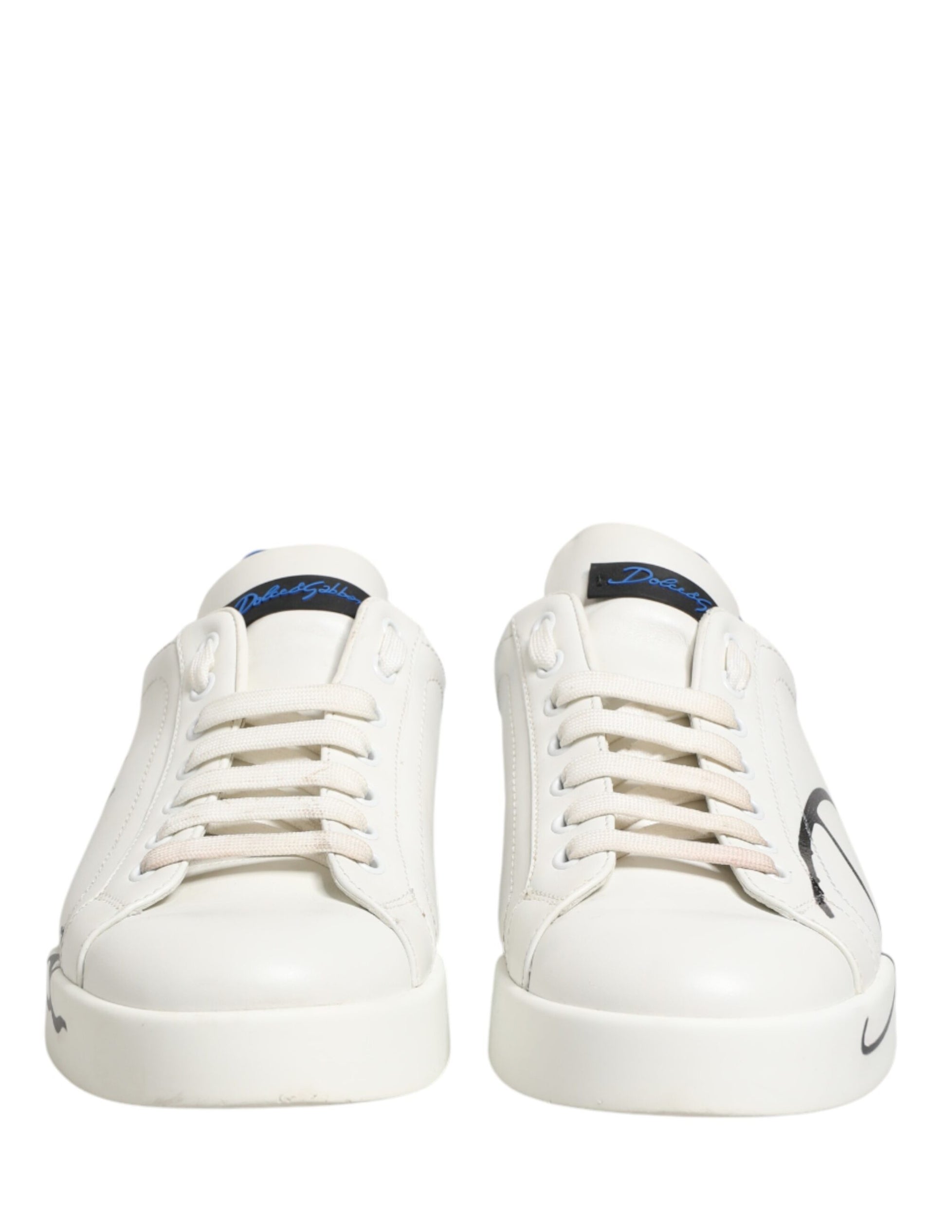 Dolce & Gabbana White Blue Portofino Low Top Sneakers Shoes