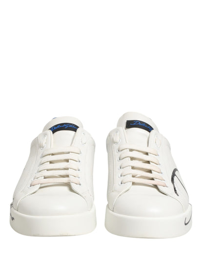 Dolce & Gabbana White Blue Portofino Low Top Sneakers Shoes