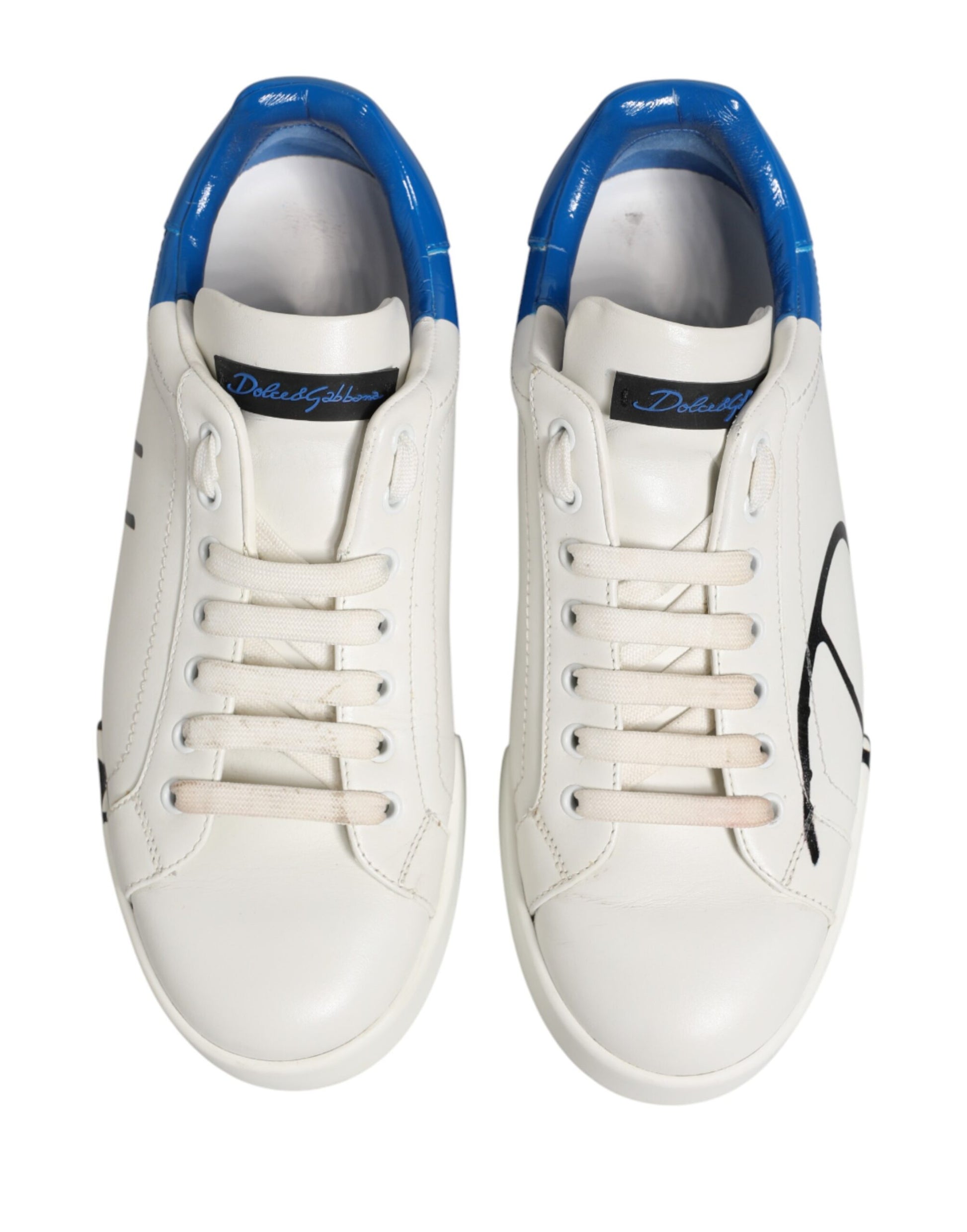 Dolce & Gabbana White Blue Portofino Low Top Sneakers Shoes