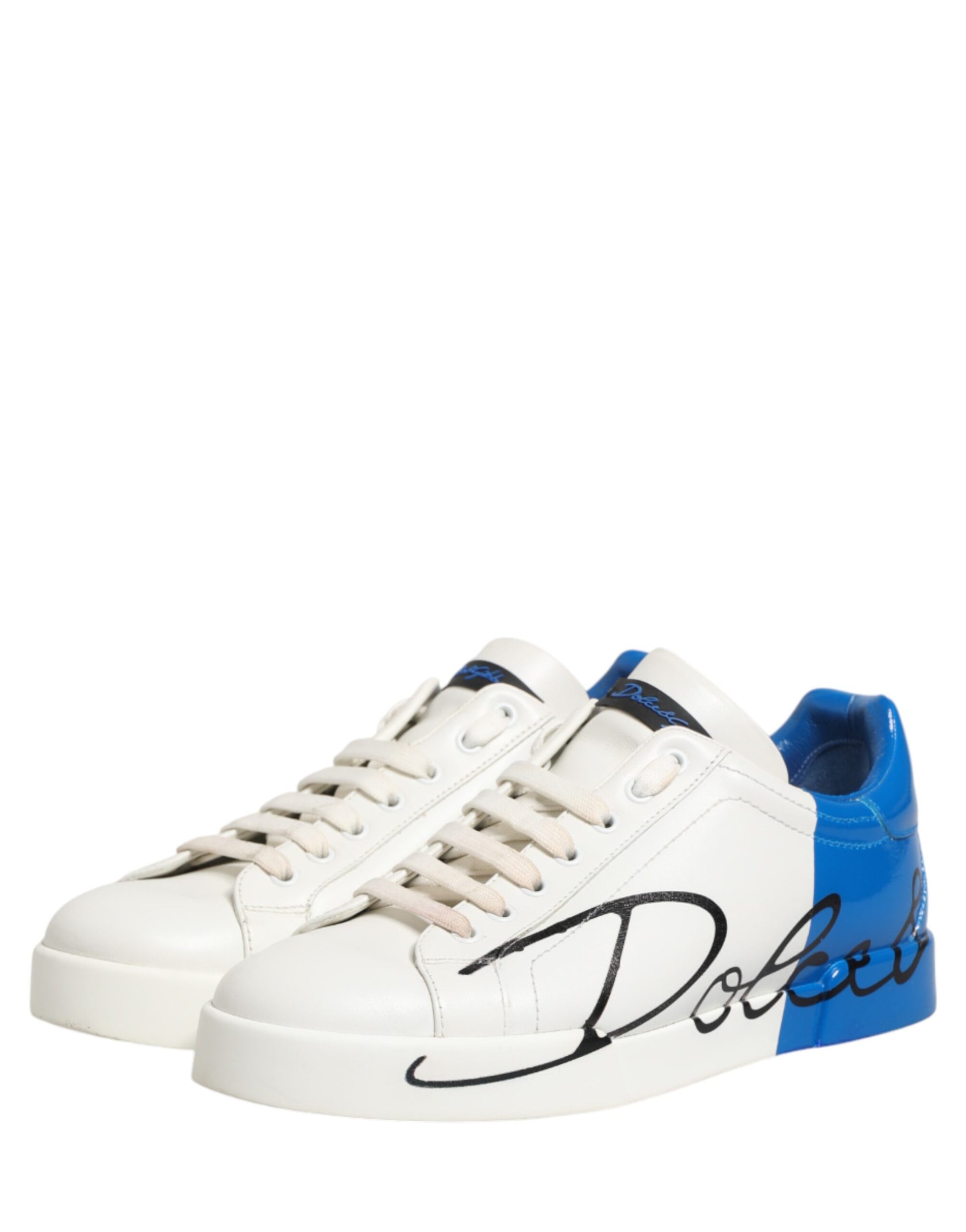 Dolce & Gabbana White Blue Portofino Low Top Sneakers Shoes