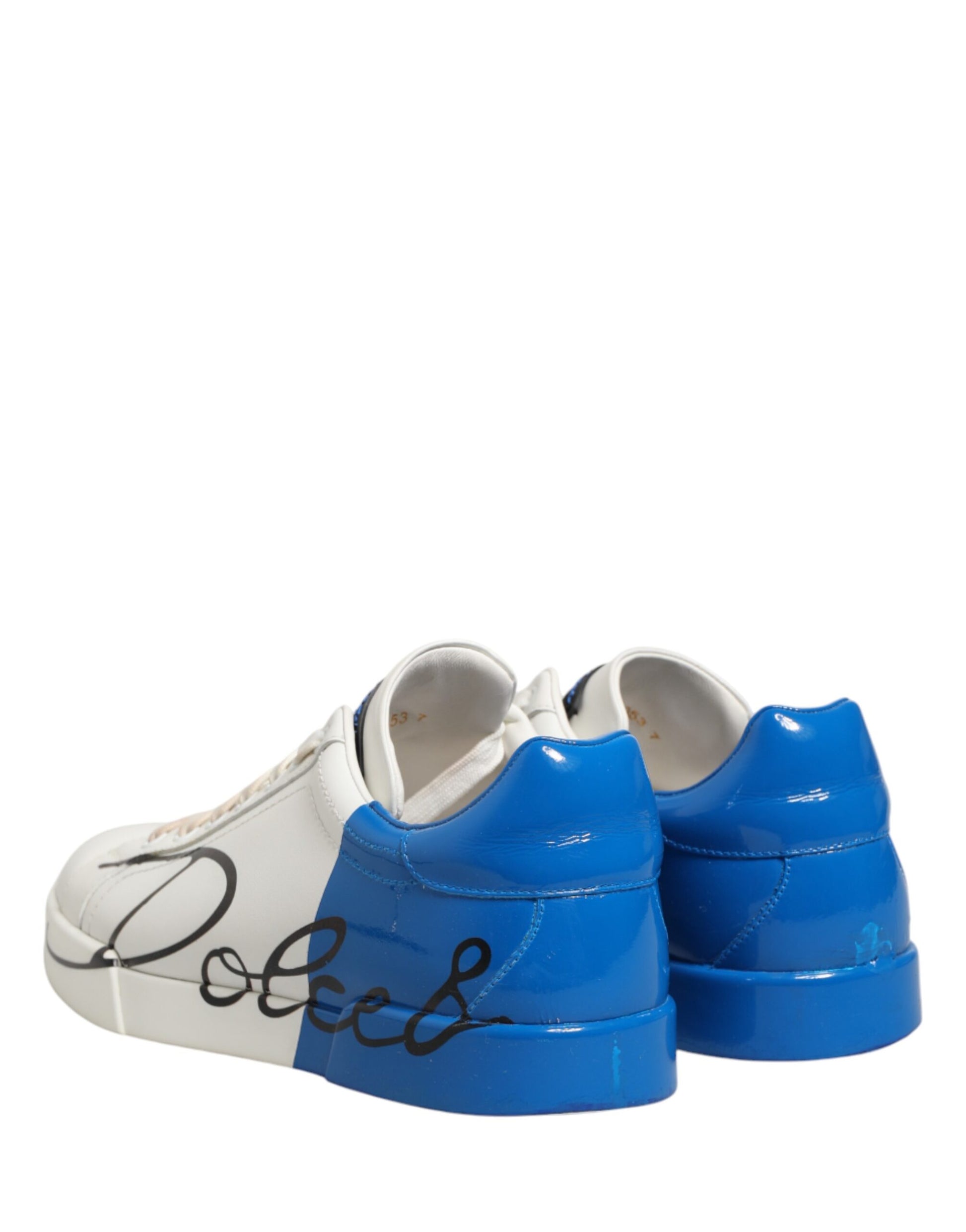 Dolce & Gabbana White Blue Portofino Low Top Sneakers Shoes