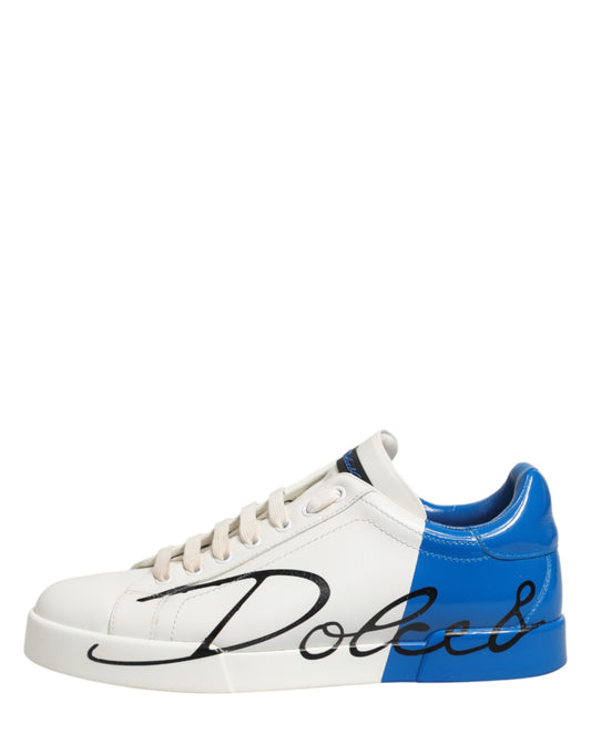 Dolce & Gabbana White Blue Portofino Low Top Sneakers Shoes