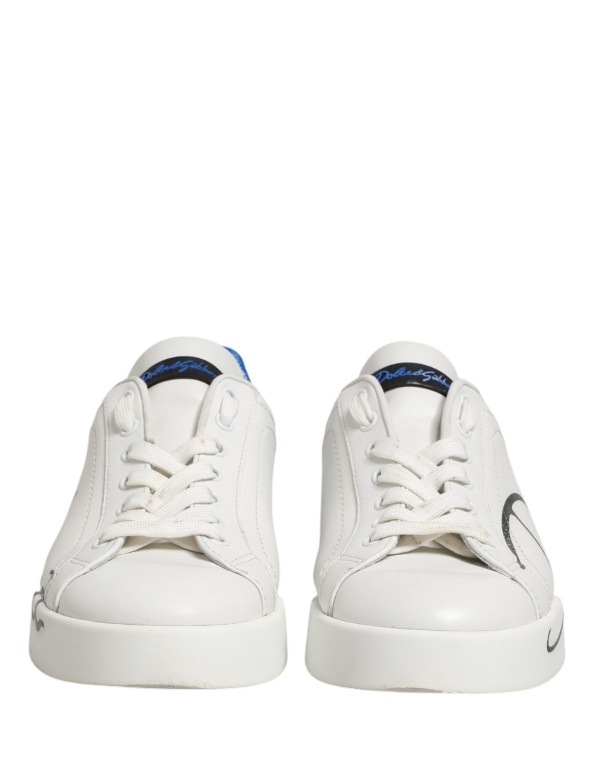 Dolce & Gabbana White Blue Portofino Low Top Sneakers Shoes