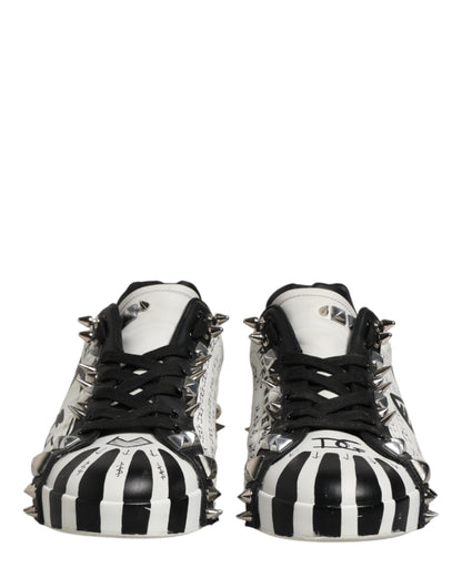Dolce & Gabbana Black White Studded Low Top Sneakers Shoes