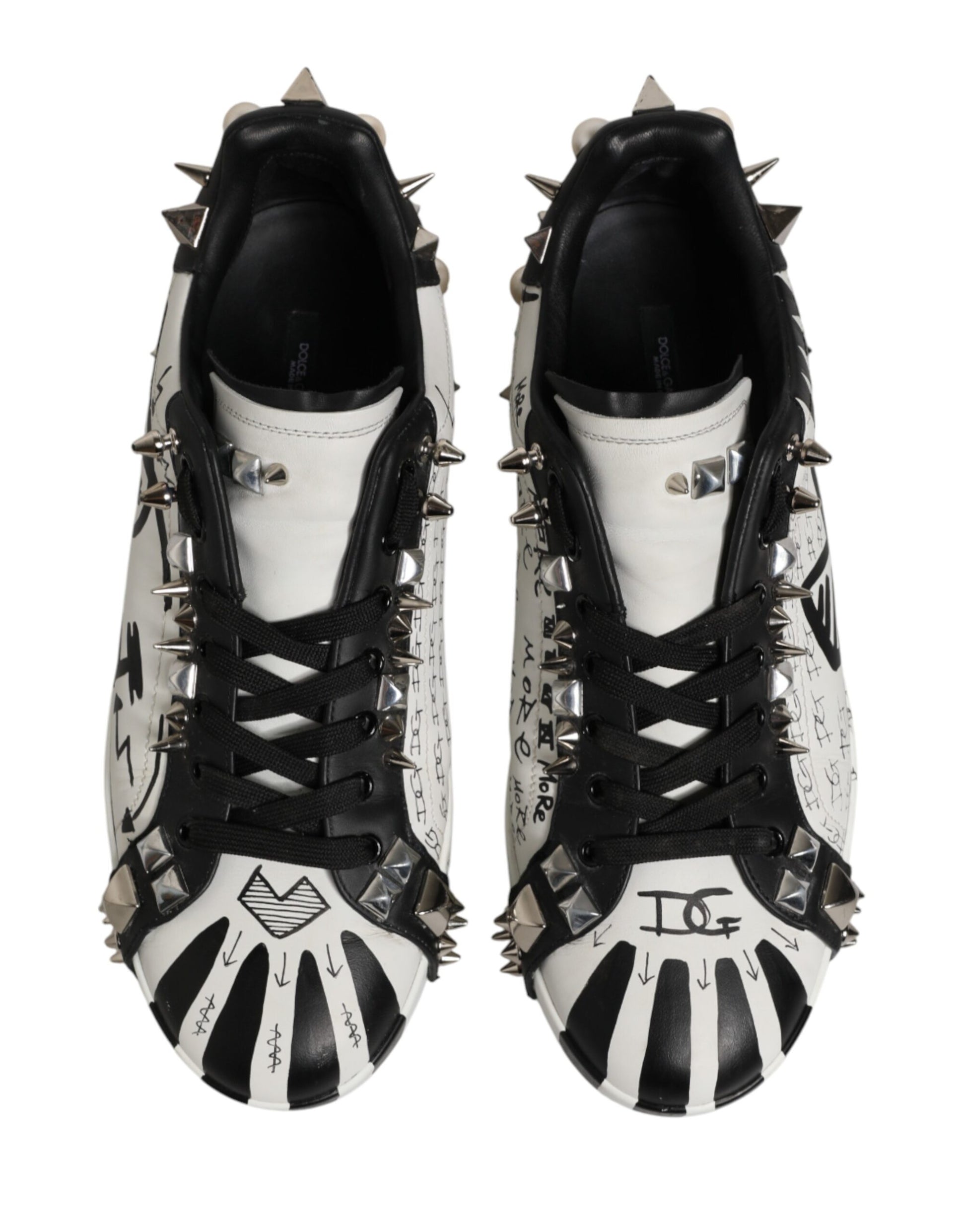 Dolce & Gabbana Black White Studded Low Top Sneakers Shoes