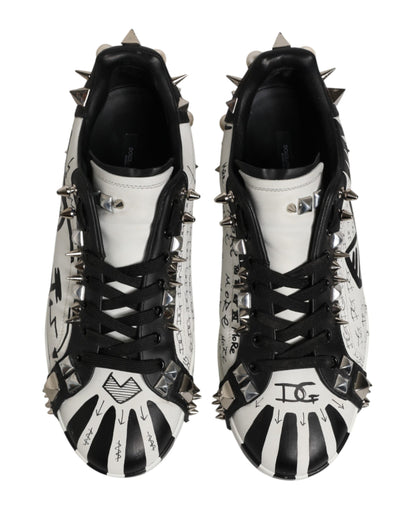 Dolce & Gabbana Black White Studded Low Top Sneakers Shoes