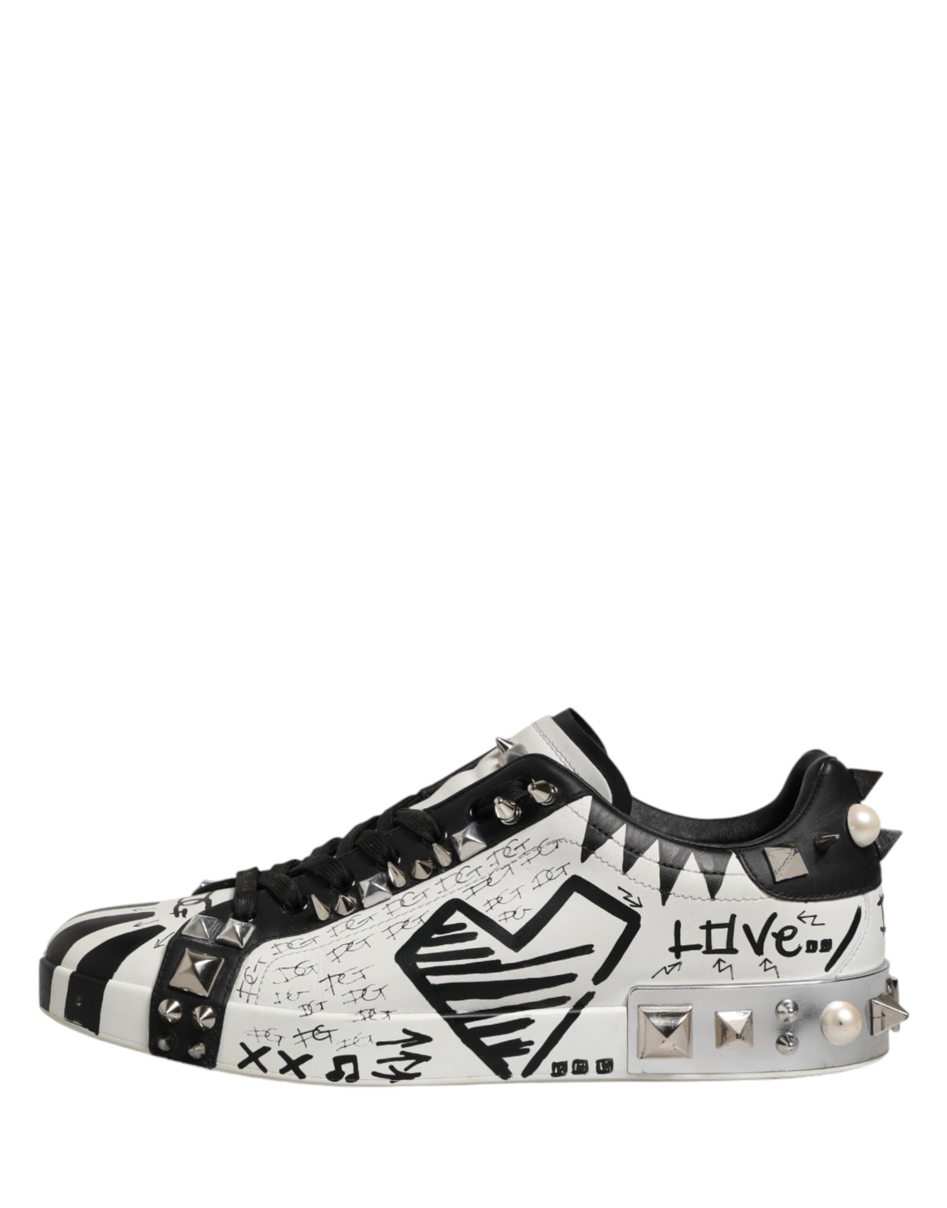 Dolce & Gabbana Black White Studded Low Top Sneakers Shoes