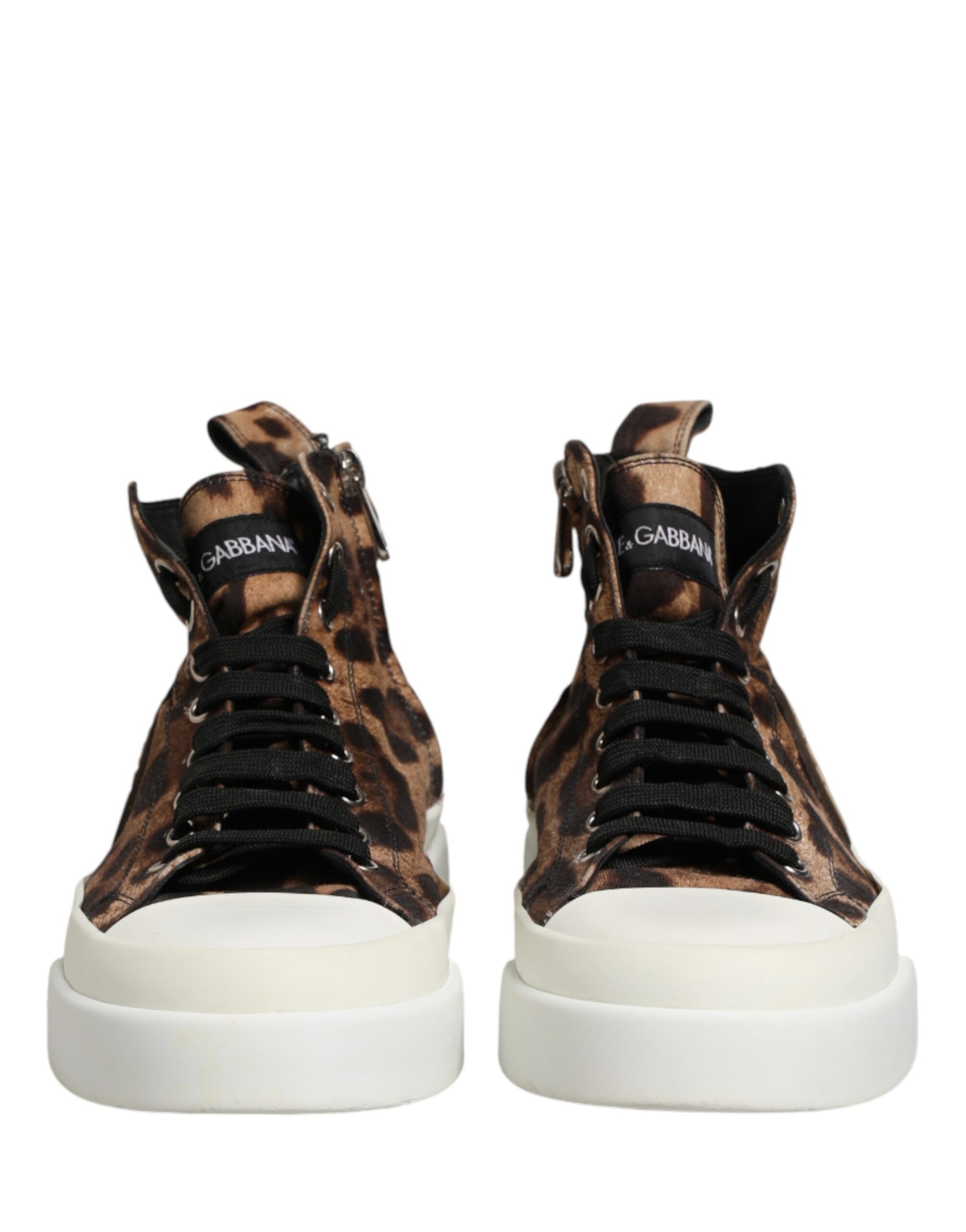Dolce & Gabbana Brown Leopard Cotton High Top Sneakers