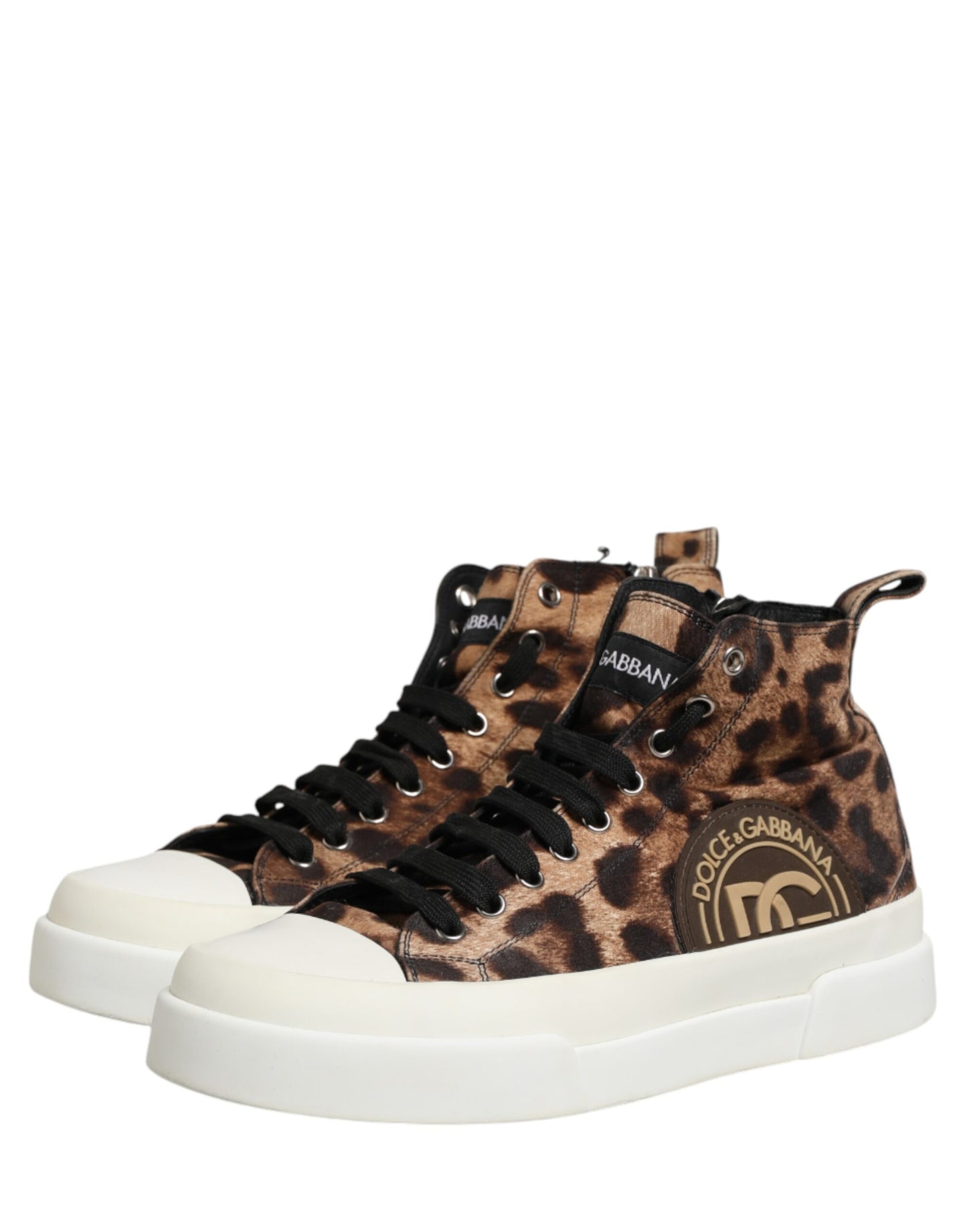 Dolce & Gabbana Brown Leopard Cotton High Top Sneakers