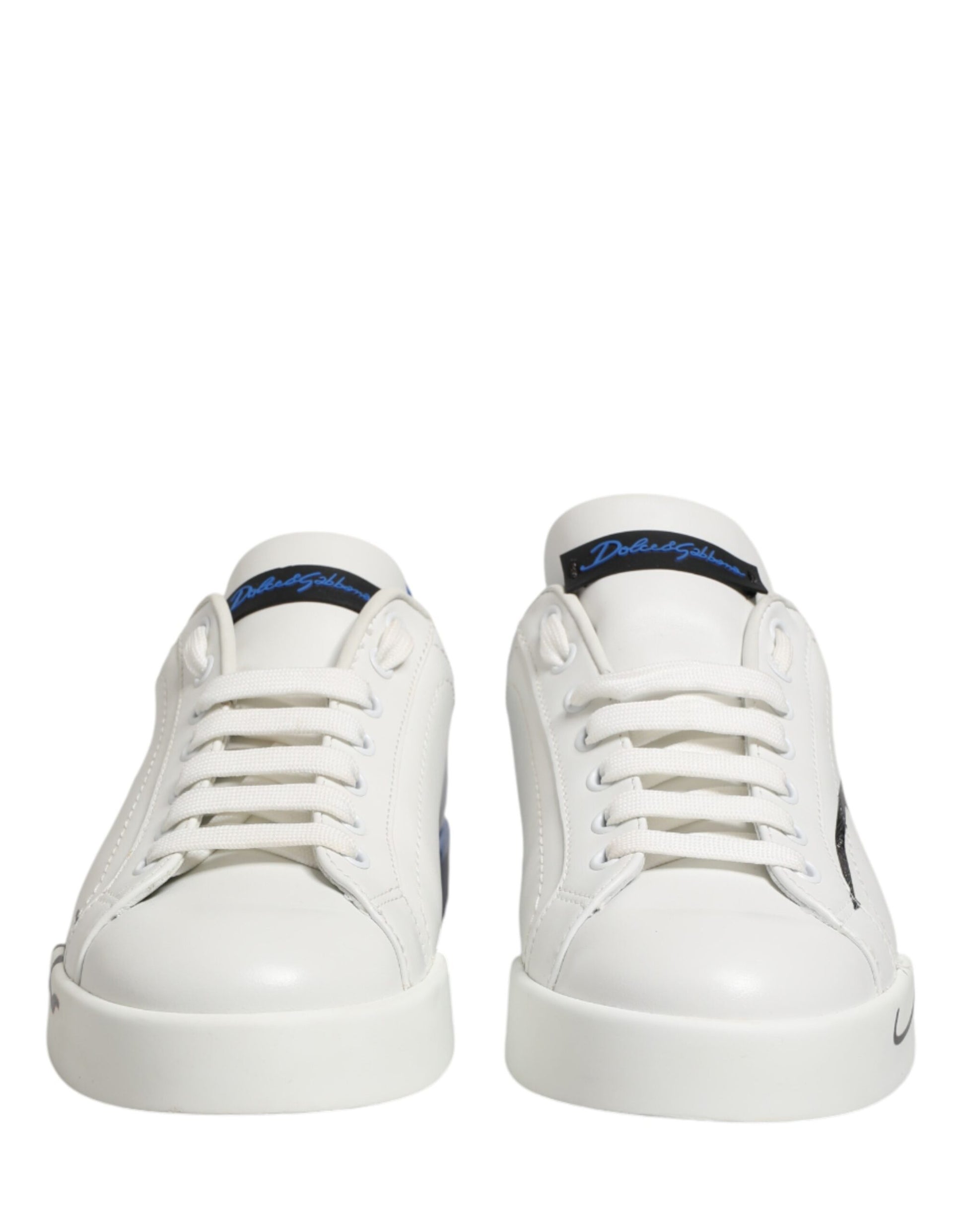 Dolce & Gabbana White Blue Portofino Low Top Sneakers Shoes